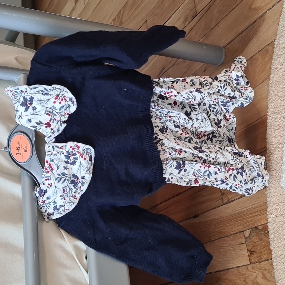 Primark dresse set with tights, 3-6M, blue and white
